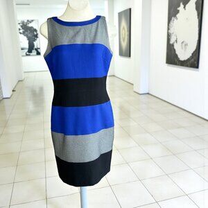 J. Taylor Cobalt Blue Black Gray Colorblock Sleeveless Sheath Dress Size 10
